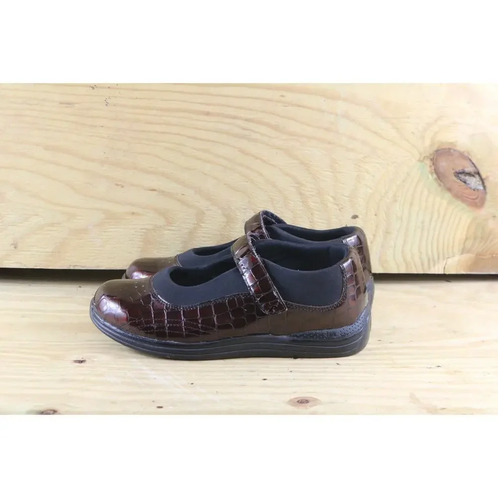 Drew Womens Shoes Sz 8W Mary Jane Leather Brown Croc Print One Strap Comfort